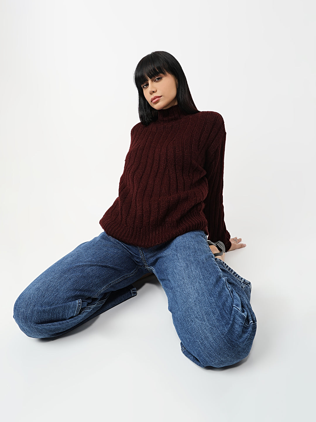 Women Wine Slim Fit Sweater
