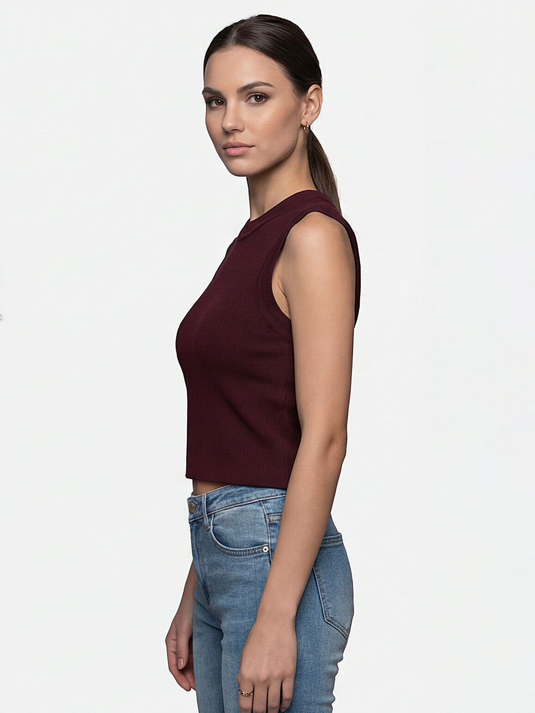 Women Wine Slim Flat Knit