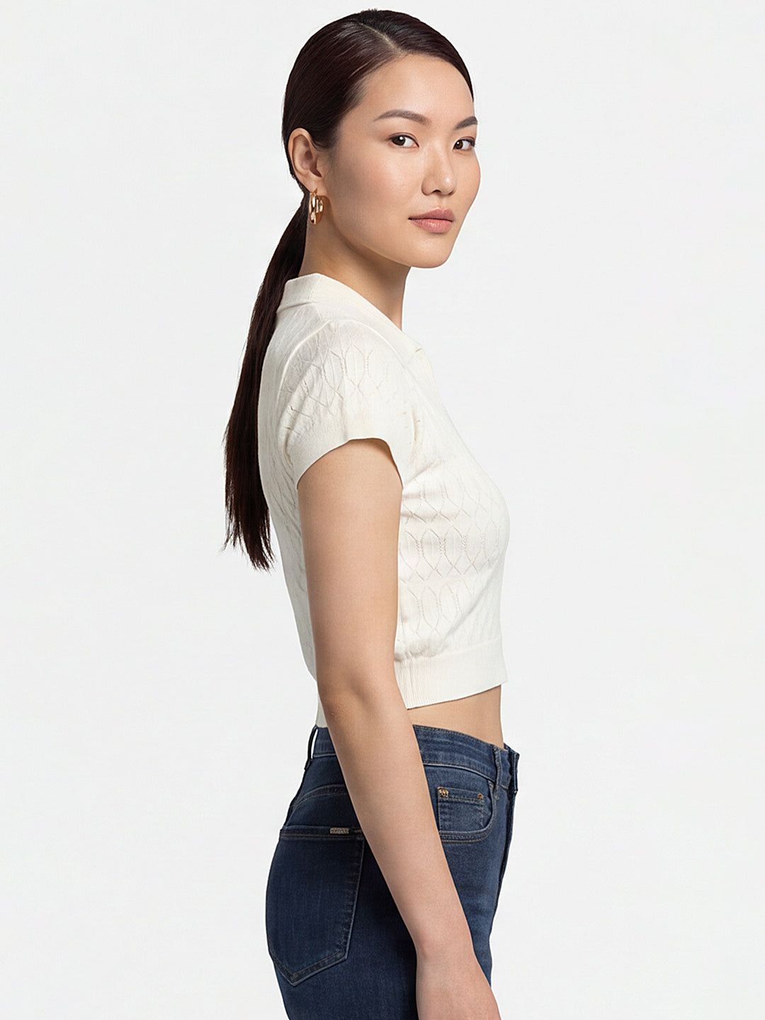 Women Off White Flat Knit