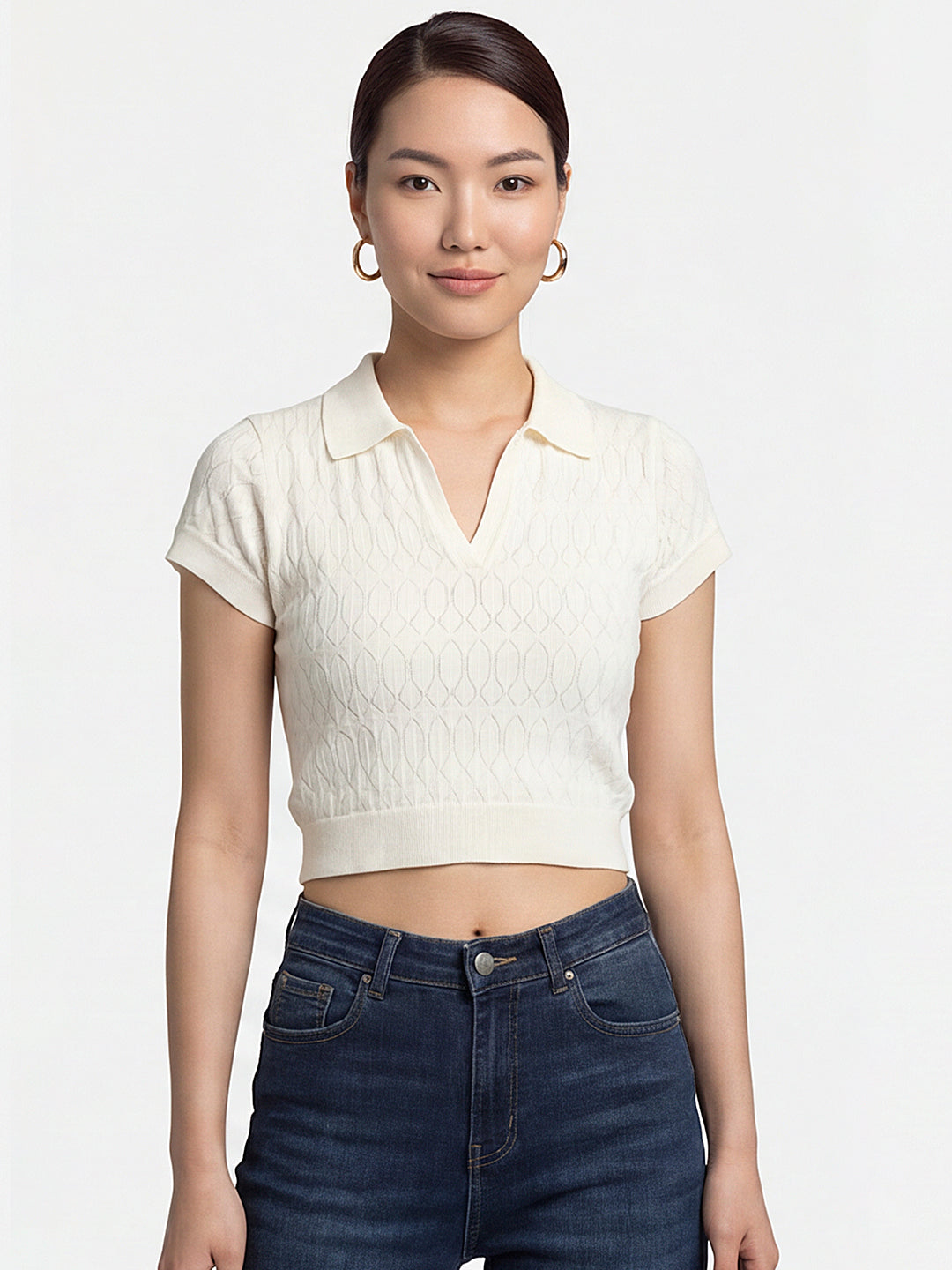 Women Off White Flat Knit
