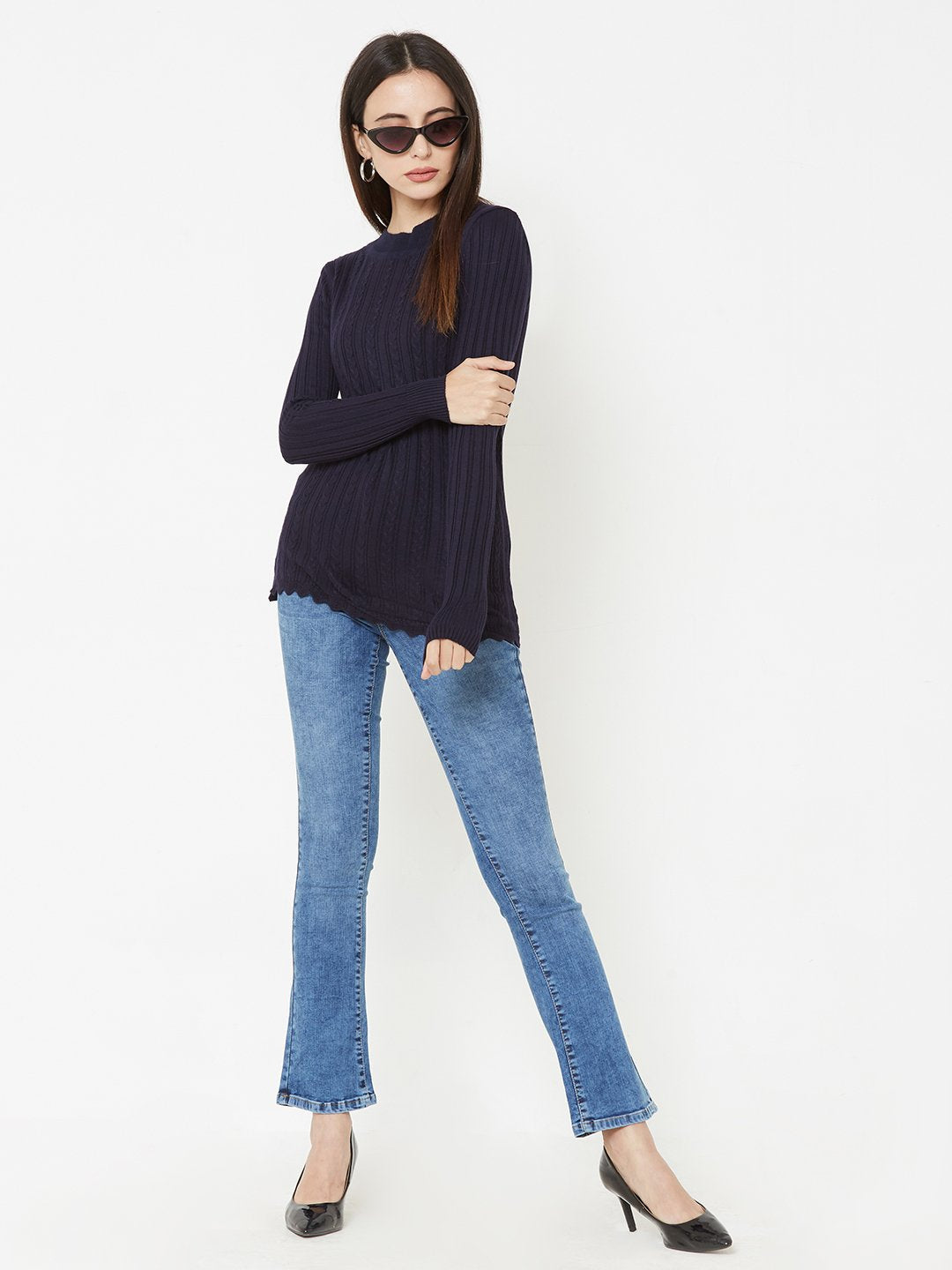 Women Navy Slim Fit Sweater