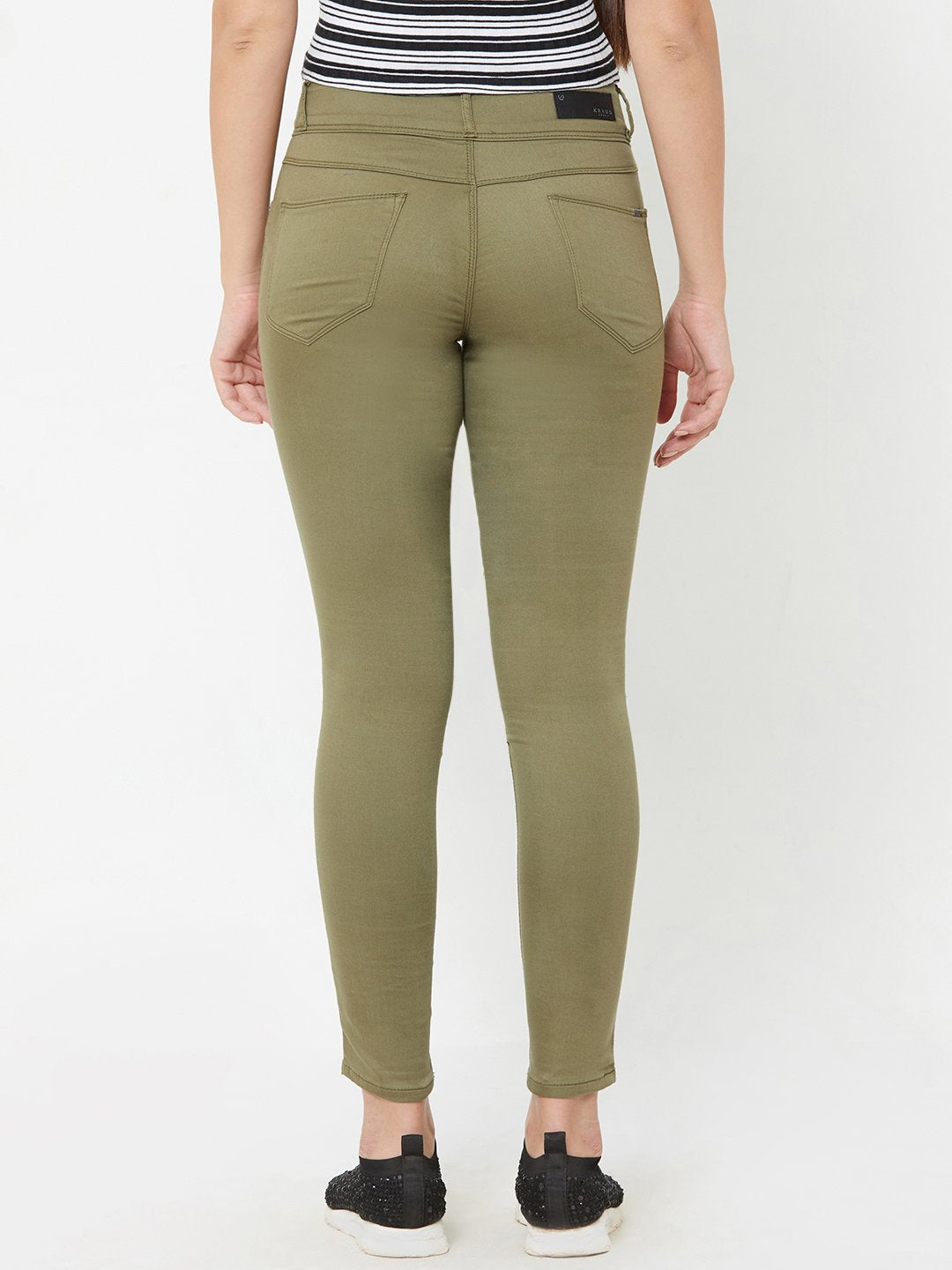 Women Light Olive Mid-Rise Skinny Crop Jeans