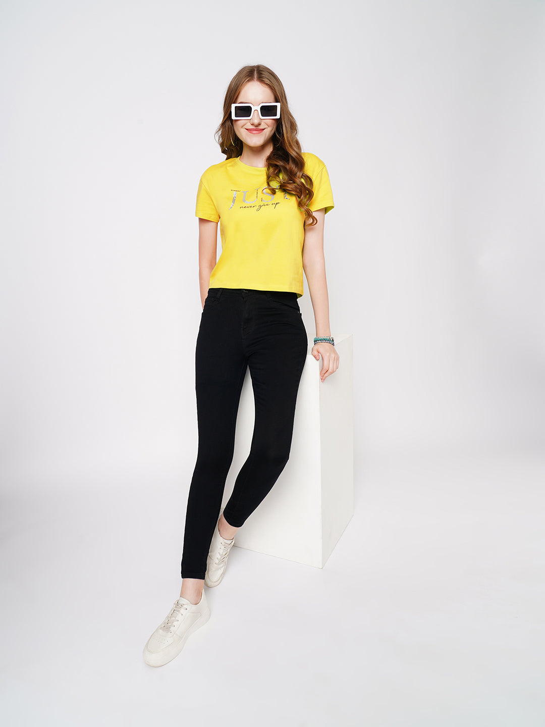 Women Lime Crop Tees