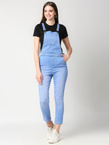 Women Light Blue Solid Dungarees - Light Blue