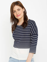 Striped Round Neck T-Shirt - White Red