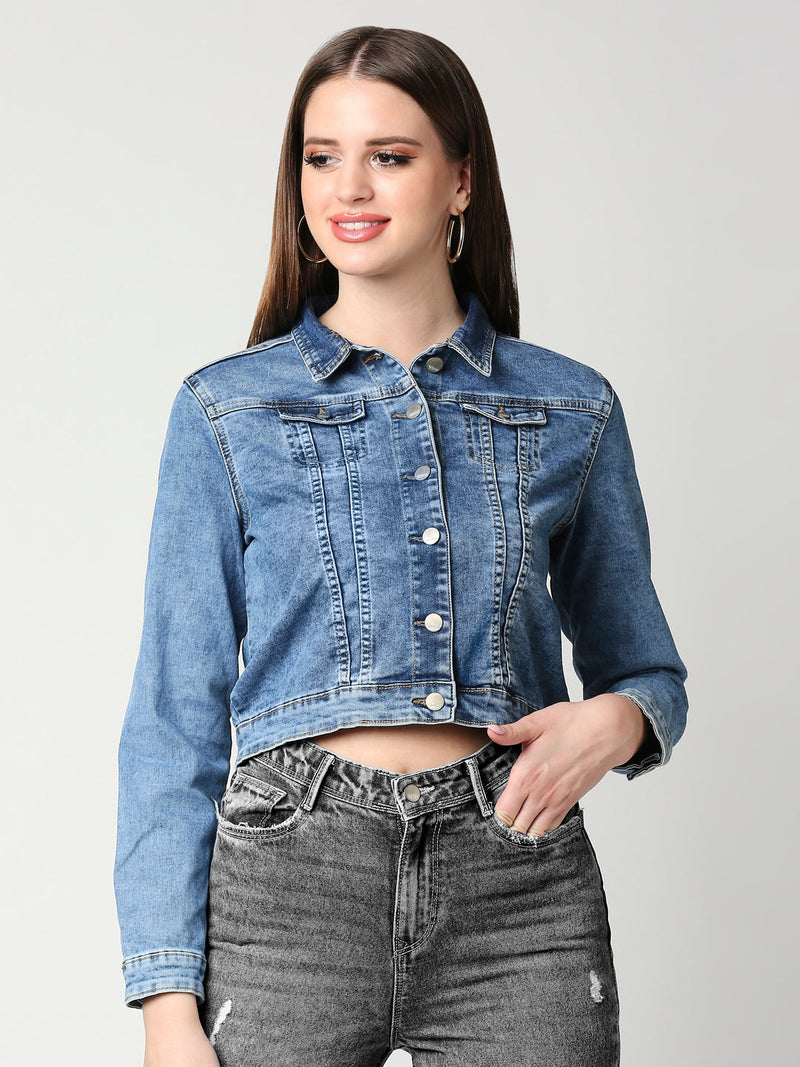 Women Blue Denim Jacket - Blue