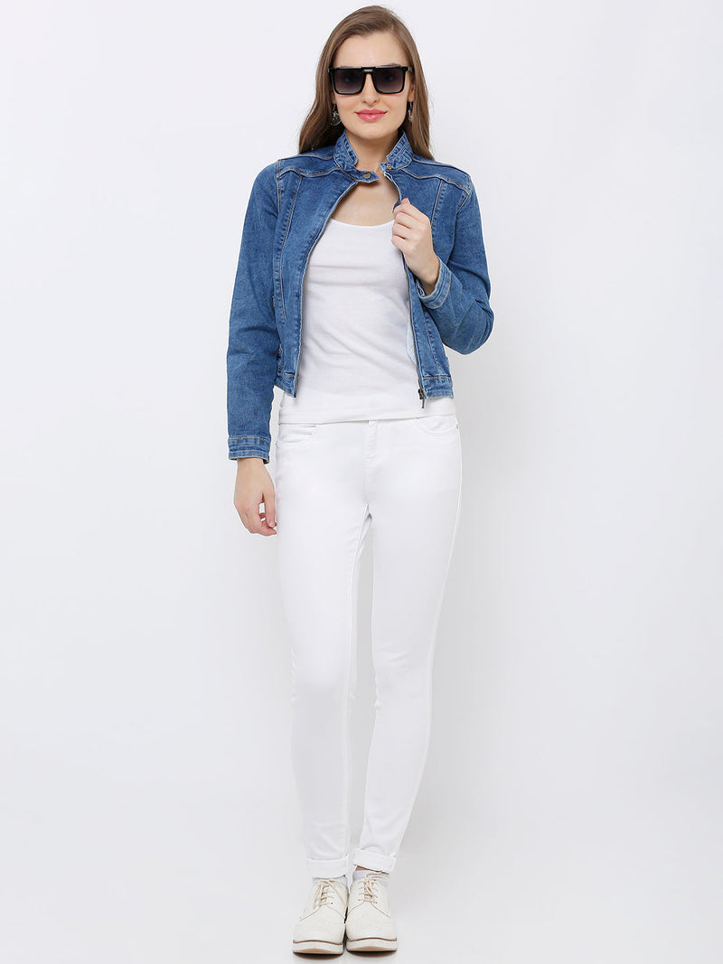 Women Blue Denim Jacket - Mid Blue