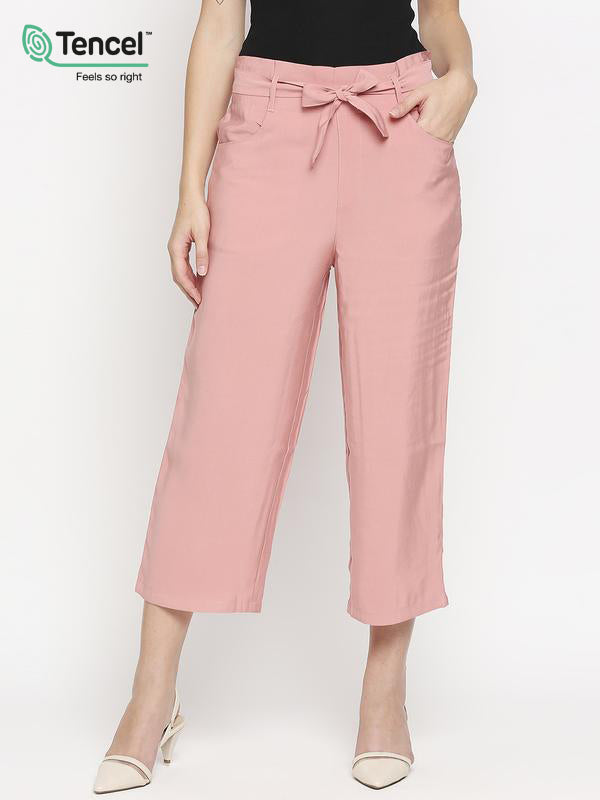 High-Rise Paper Bag Culottes - Blush Pink