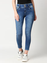 K4014 High-Rise Skinny Side Tape Jeans - Blue