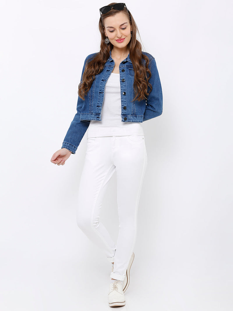 Women Blue Denim Jacket - Dark Blue