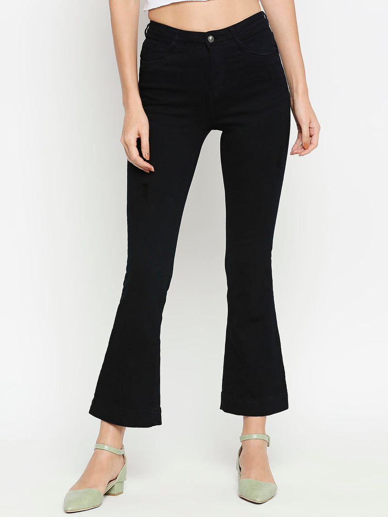 K5013 High-Rise Flared Ripped Jeans - Black