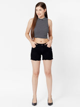 Mid Rise Ripped Shorts - Black