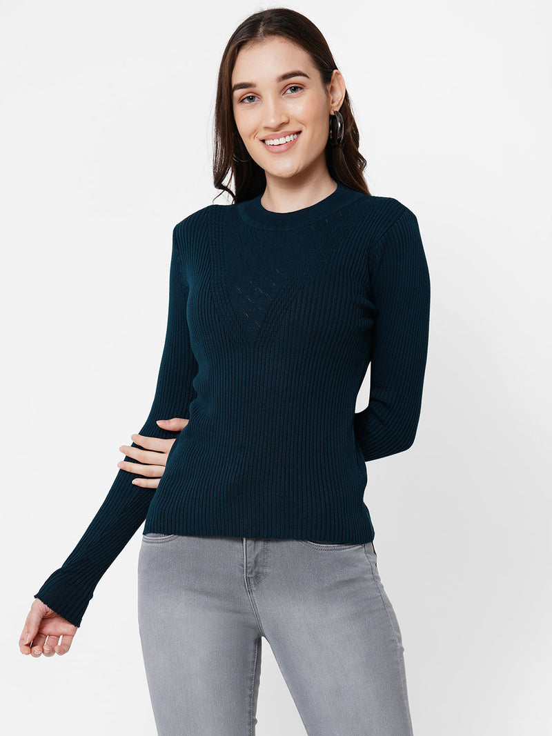 Women Blue Solid Sweater - Airforce Blue