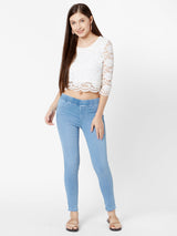 Women Light Blue Solid Denim Jeggings - Light Blue