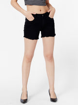 Mid Rise Ripped Shorts - Black