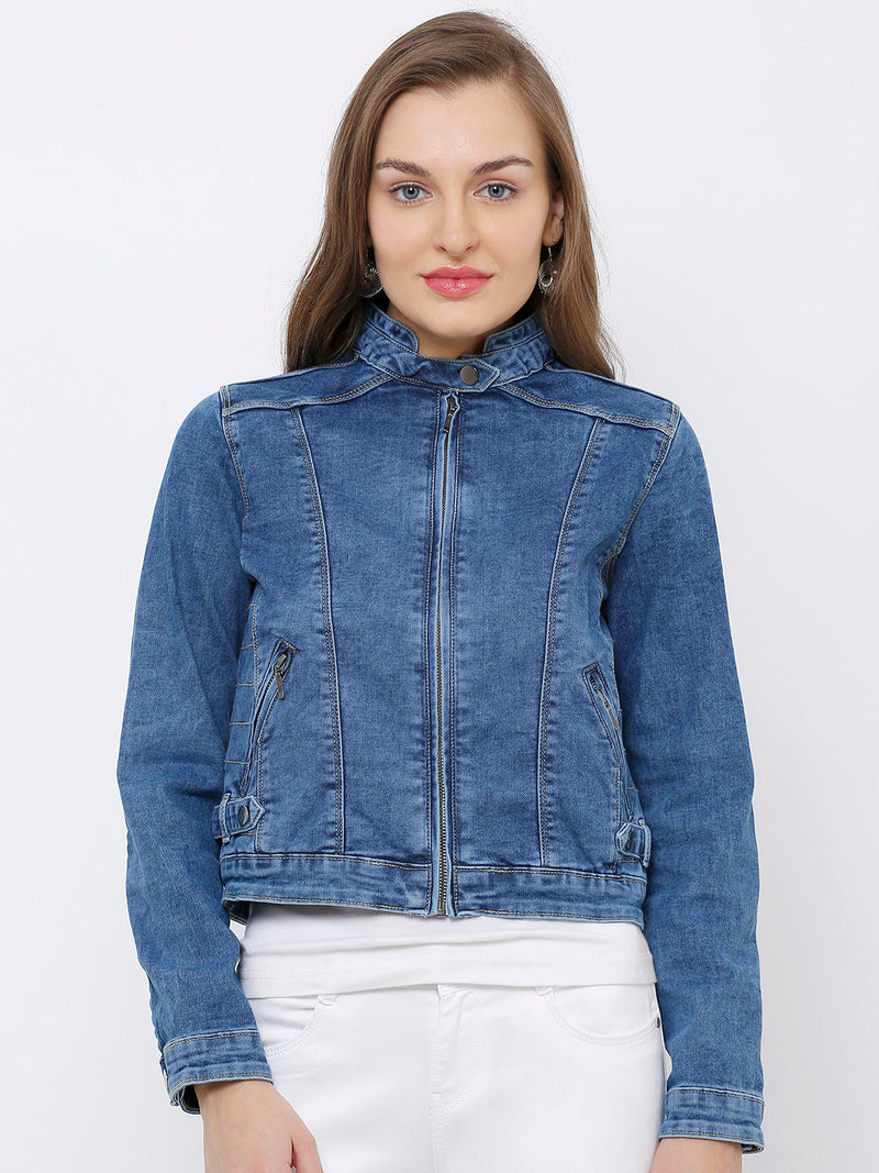 Women Blue Denim Jacket - Mid Blue