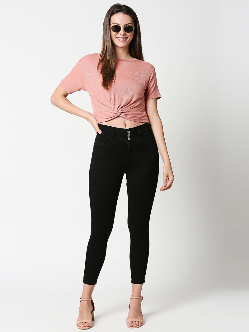 K4014 High-Rise Skinny Jeans - Black