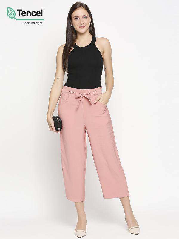 High-Rise Paper Bag Culottes - Blush Pink