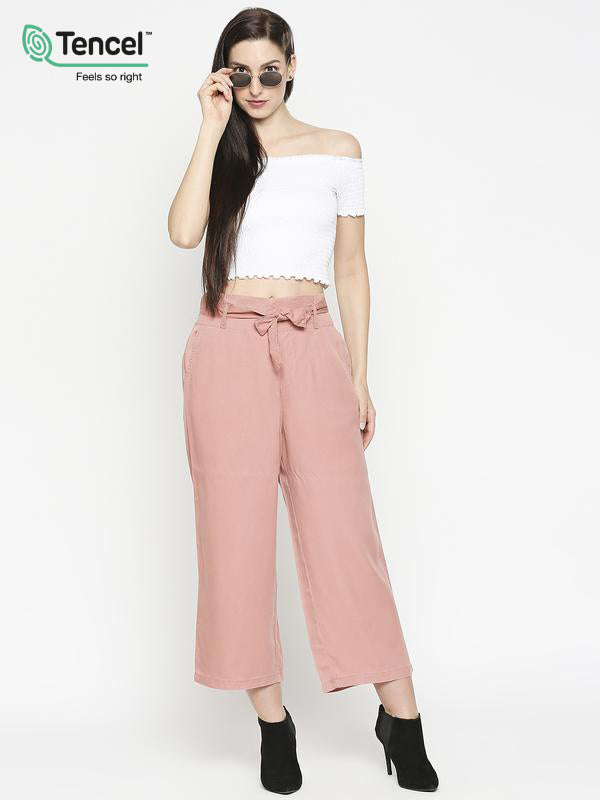 High-Rise Paper Bag Culottes - Blush Pink