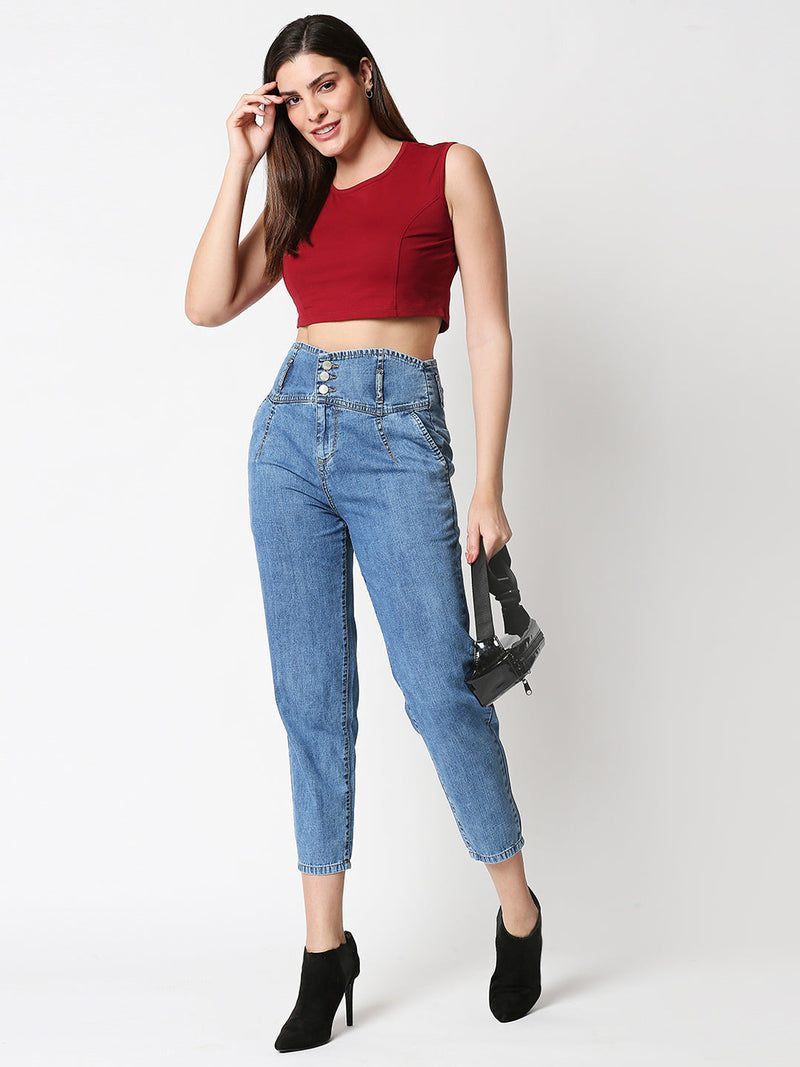 High-Rise Baggy Fit Jeans - Light Blue