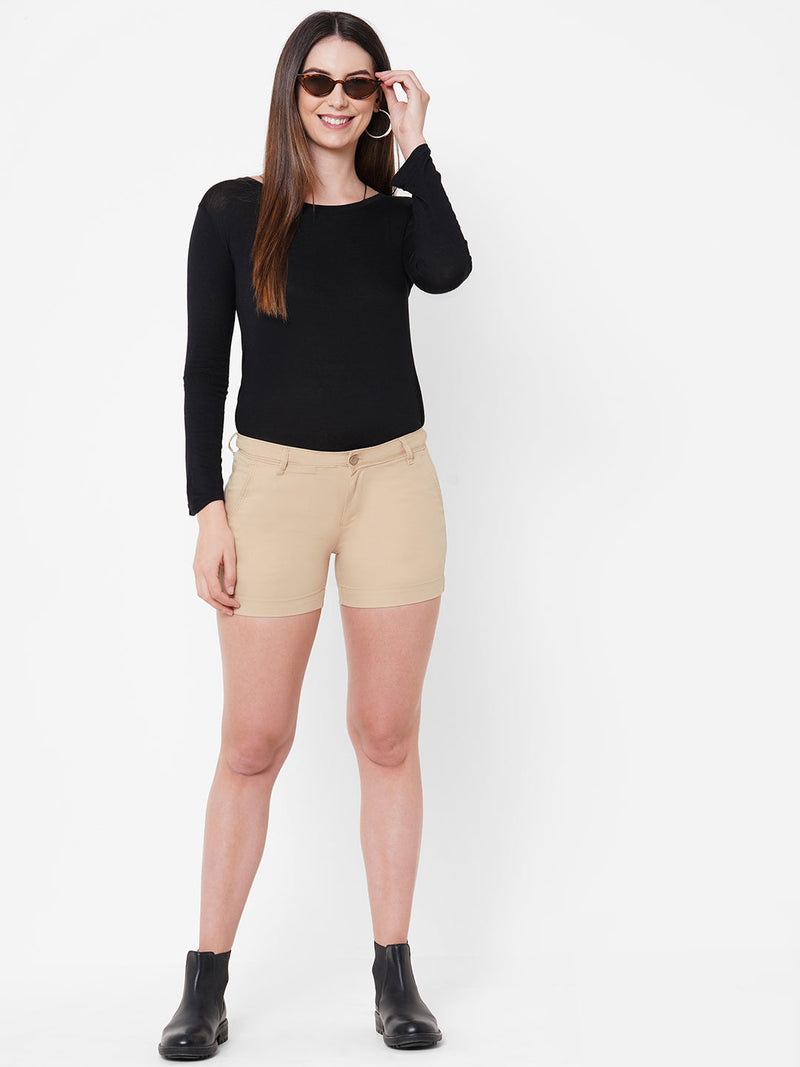 Mid Rise Shorts - Beige