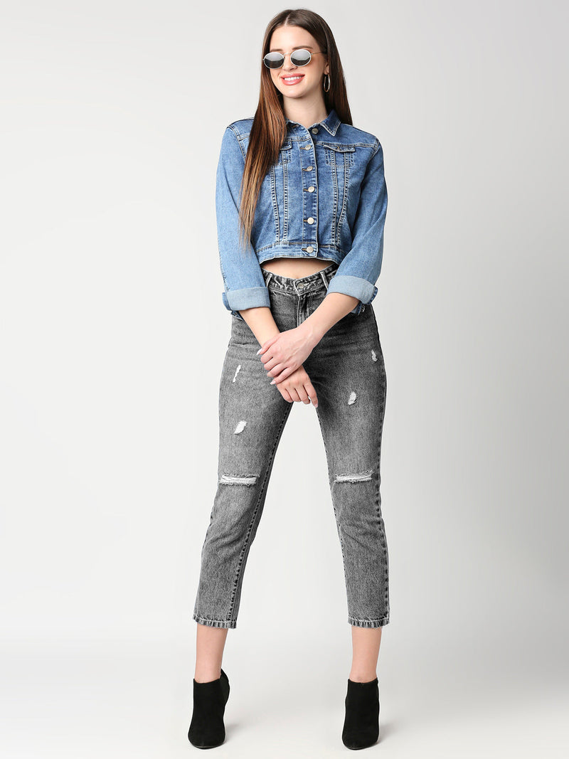Women Blue Denim Jacket - Blue