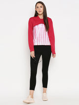 Women Pink Bust Cut Cropped Hoodie With Tank Sweatshirt - Fuchsia Pink