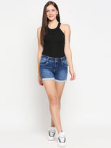 K4041 High-Rise Slim Shorts - Blue