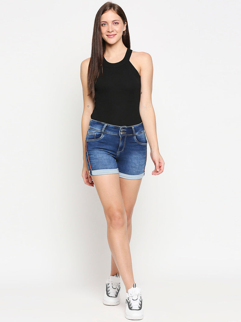 K4041 High-Rise Slim Shorts - Blue