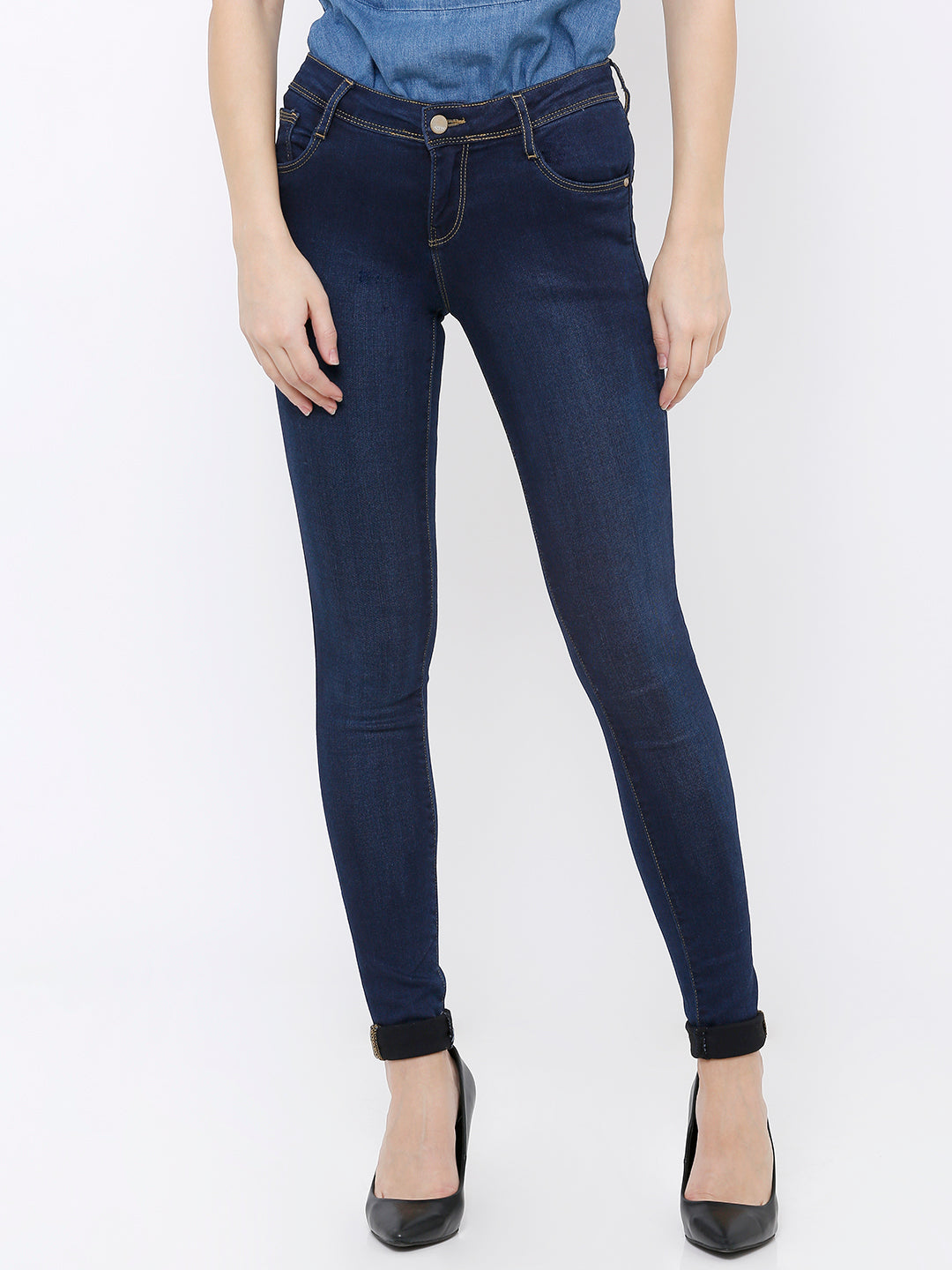 K3006 Mid-Rise Skinny Jeans - Dark Blue
