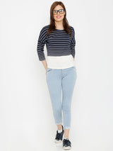 Striped Round Neck T-Shirt - White Red