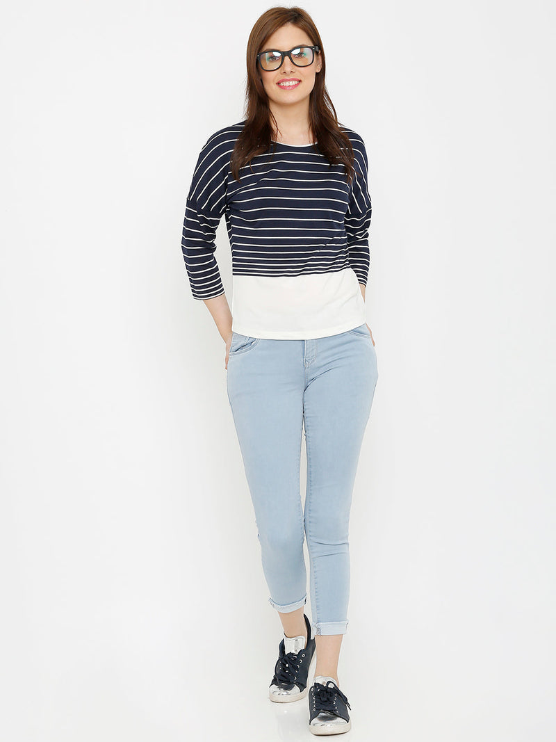 Striped Round Neck T-Shirt - White Red