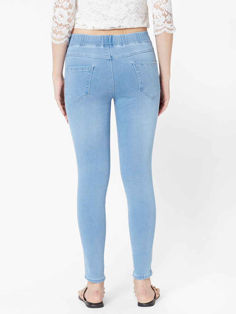 Women Light Blue Solid Denim Jeggings - Light Blue