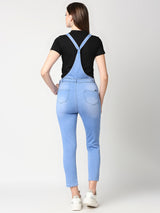 Women Light Blue Solid Dungarees - Light Blue