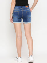 K4041 High-Rise Slim Shorts - Blue