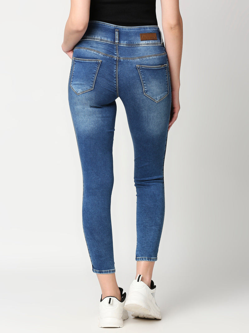 K4014 High-Rise Skinny Side Tape Jeans - Blue