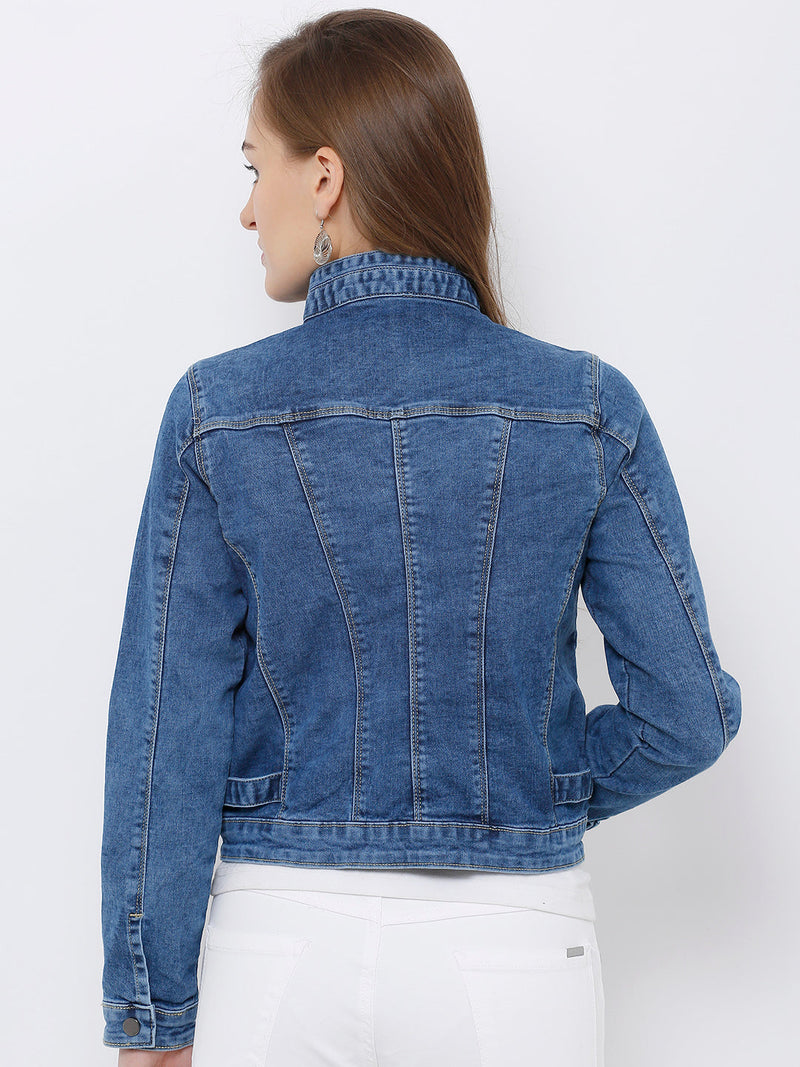 Women Blue Denim Jacket - Mid Blue