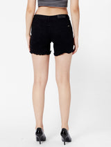 Mid Rise Ripped Shorts - Black