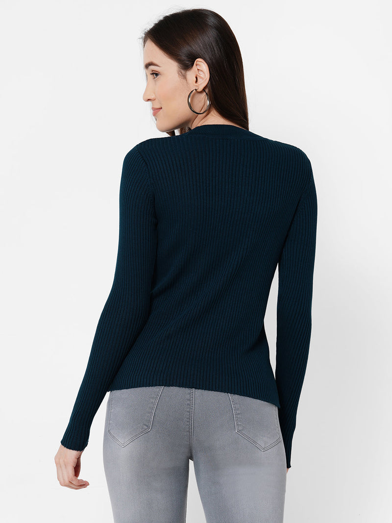 Women Blue Solid Sweater - Airforce Blue