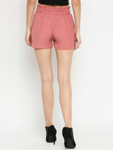 High-Rise Paper Bag Shorts - Old Rose