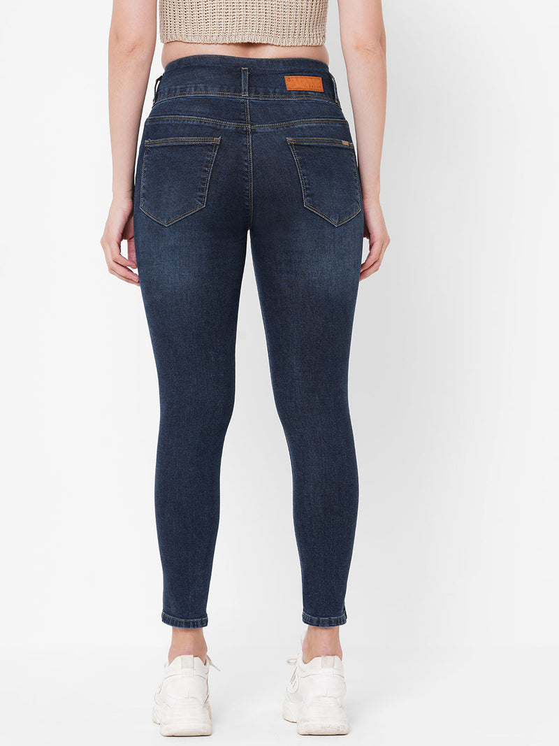 K4014 High-Rise Skinny Ripped Jeans - Dark Blue