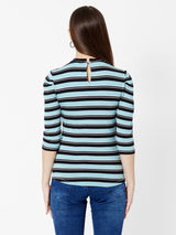 Women Aqua Black Stripe T-Shirt - Aqua Black