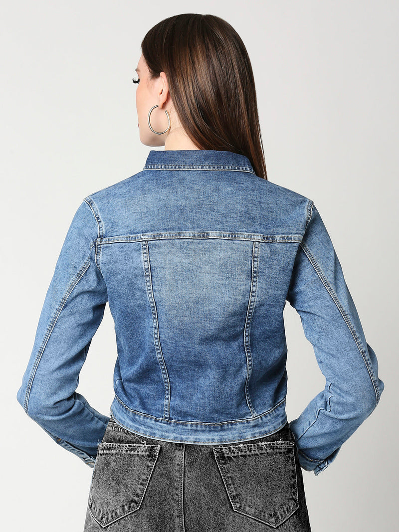 Women Blue Denim Jacket - Blue