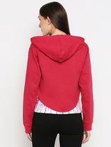Women Pink Bust Cut Cropped Hoodie With Tank Sweatshirt - Fuchsia Pink
