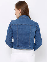 Women Blue Denim Jacket - Dark Blue