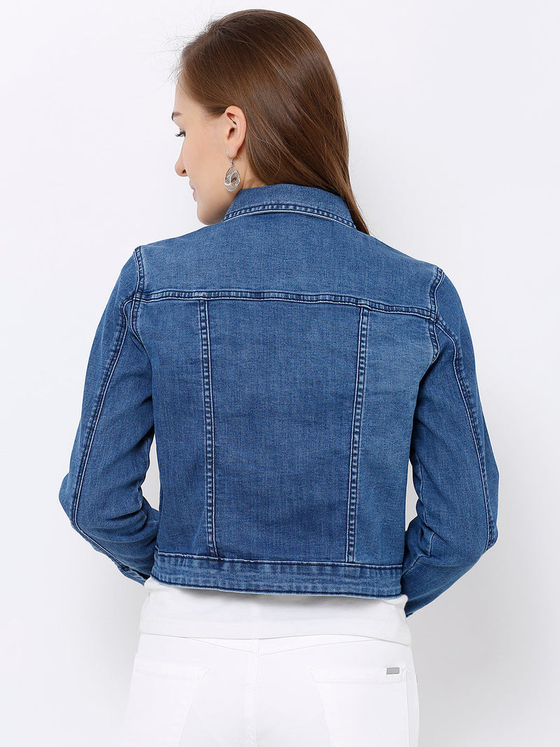 Women Blue Denim Jacket - Dark Blue