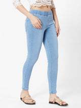 Women Light Blue Solid Denim Jeggings - Light Blue