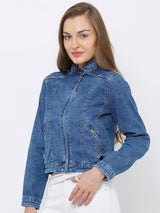 Women Blue Denim Jacket - Mid Blue
