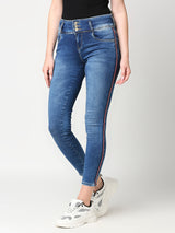K4014 High-Rise Skinny Side Tape Jeans - Blue