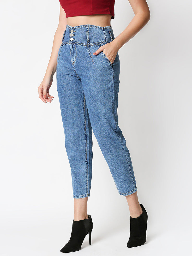 High-Rise Baggy Fit Jeans - Light Blue